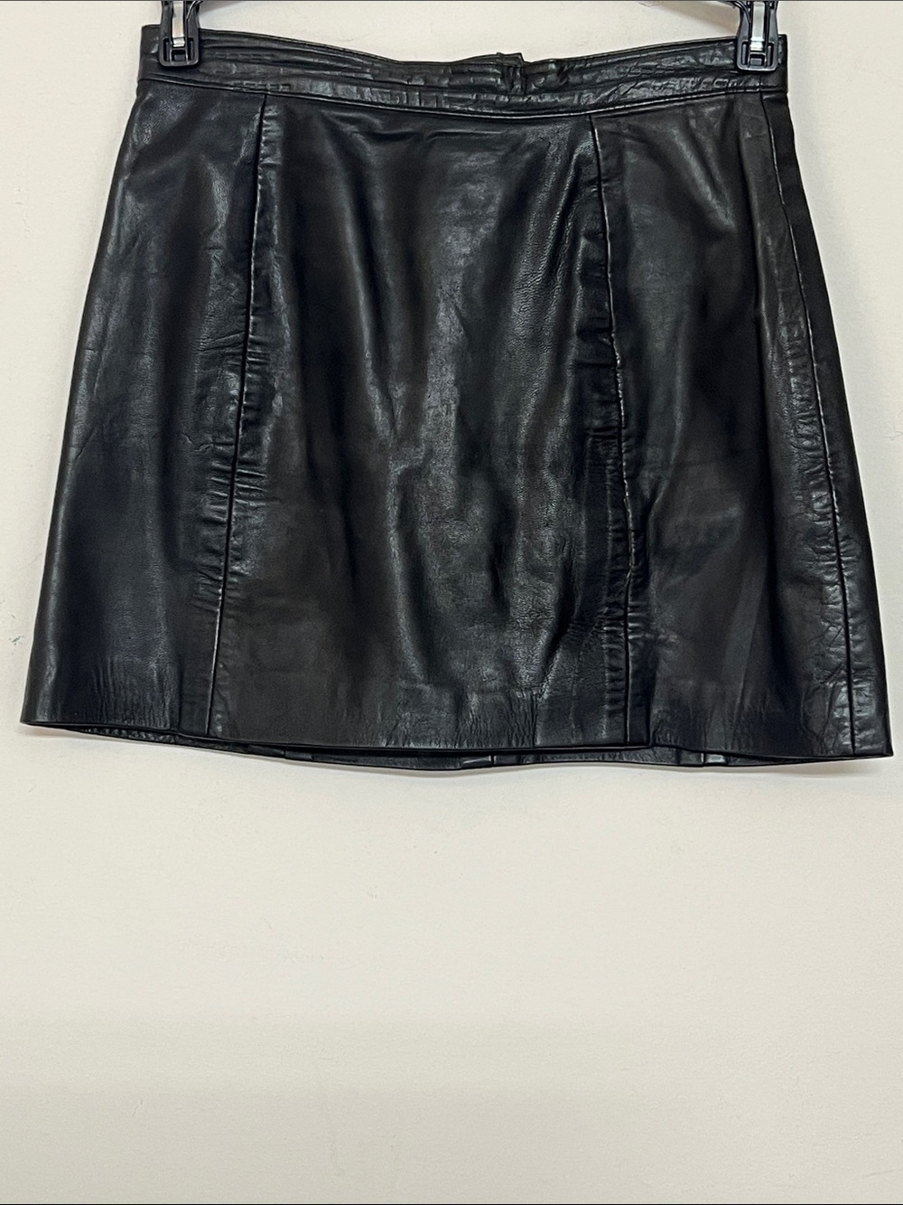 🌞 IOU Vintage 80s Genuine Black Leather Mini Moto Skirt Size 3